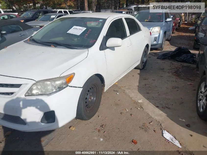 2013 Toyota Corolla L/Le/Le Special Edition/S/S Special Edition VIN: 5YFBU4EE4DP198098 Lot: 40862951