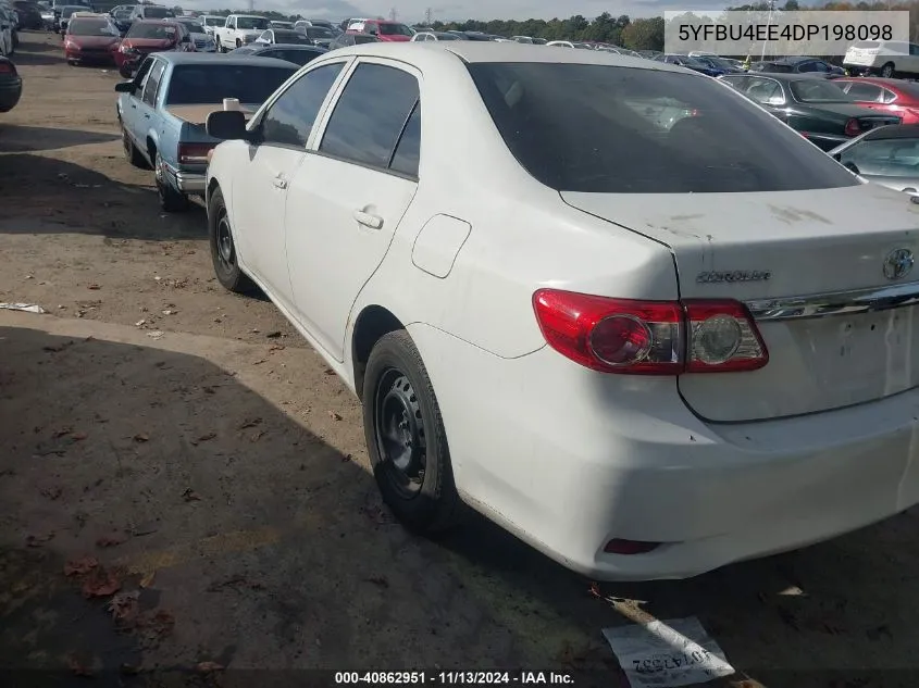 2013 Toyota Corolla L/Le/Le Special Edition/S/S Special Edition VIN: 5YFBU4EE4DP198098 Lot: 40862951