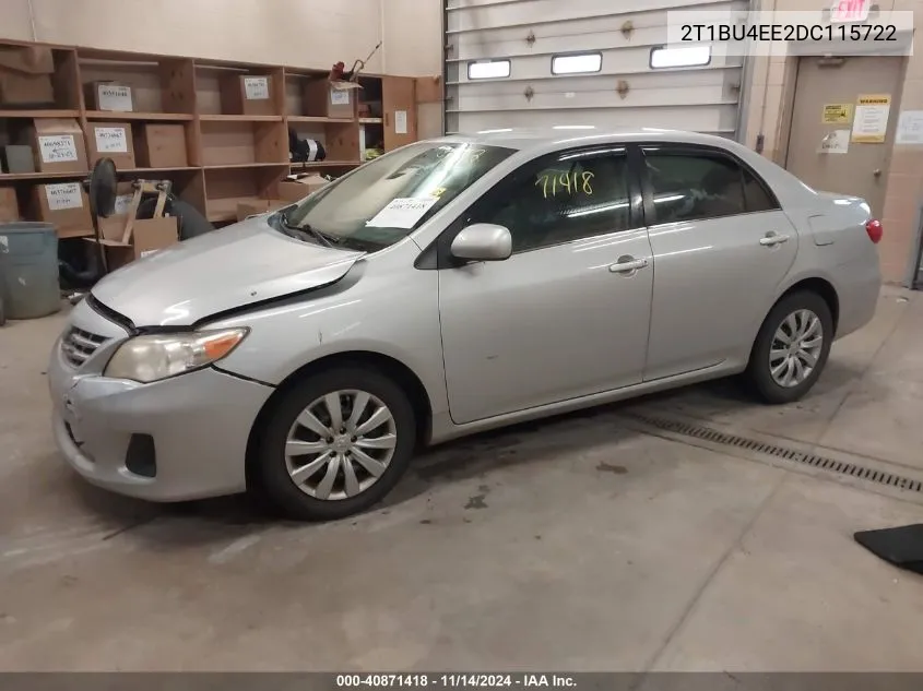 2013 Toyota Corolla Le VIN: 2T1BU4EE2DC115722 Lot: 40871418