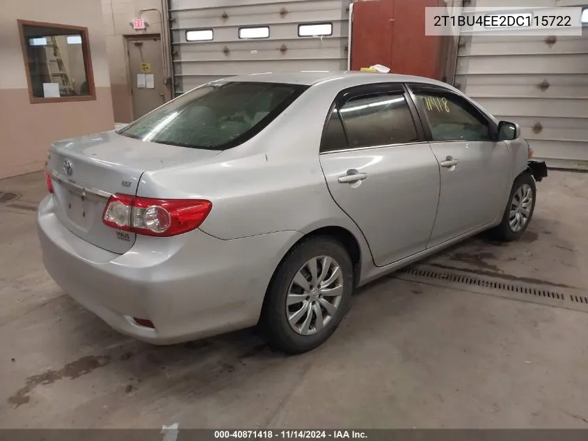 2013 Toyota Corolla Le VIN: 2T1BU4EE2DC115722 Lot: 40871418