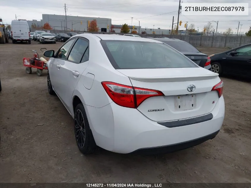 2014 Toyota Corolla L/Le/Le Pls/Prm/S/S Pls VIN: 2T1BURHE2EC087978 Lot: 12145272