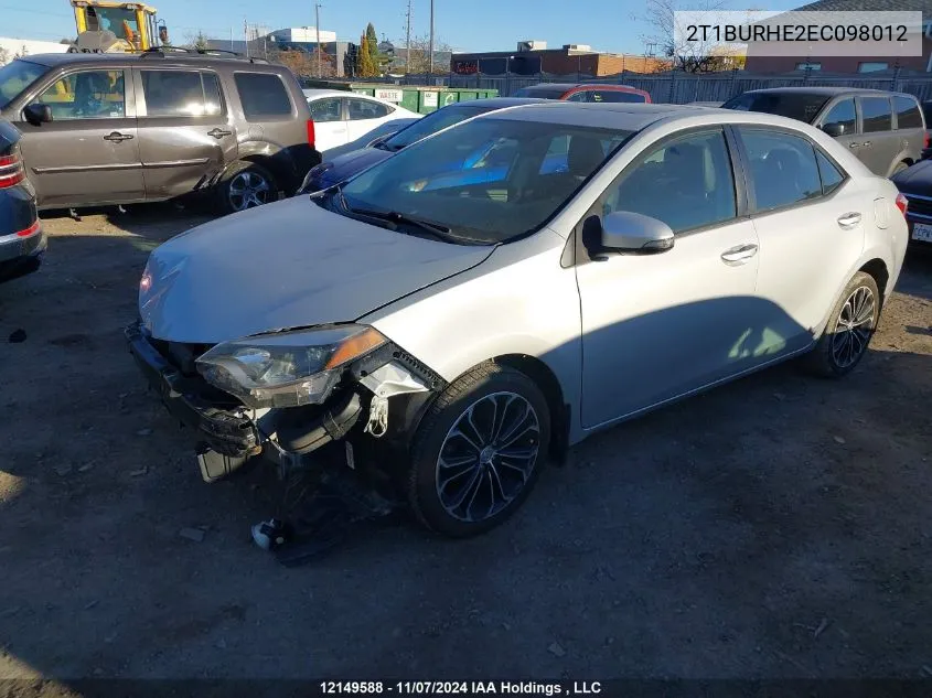 2014 Toyota Corolla L/Le/Le Pls/Prm/S/S Pls VIN: 2T1BURHE2EC098012 Lot: 12149588