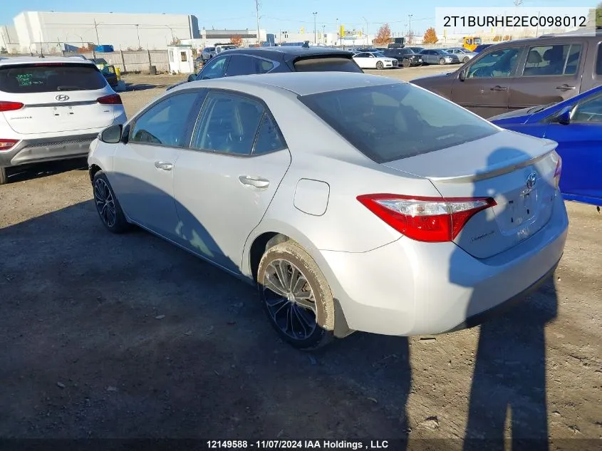 2014 Toyota Corolla L/Le/Le Pls/Prm/S/S Pls VIN: 2T1BURHE2EC098012 Lot: 12149588