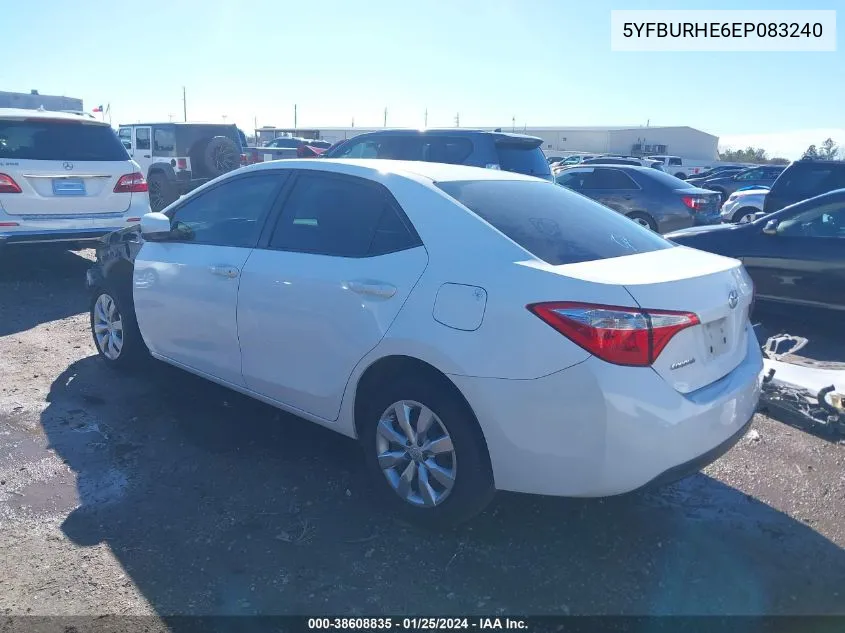 2014 Toyota Corolla Le VIN: 5YFBURHE6EP083240 Lot: 38608835