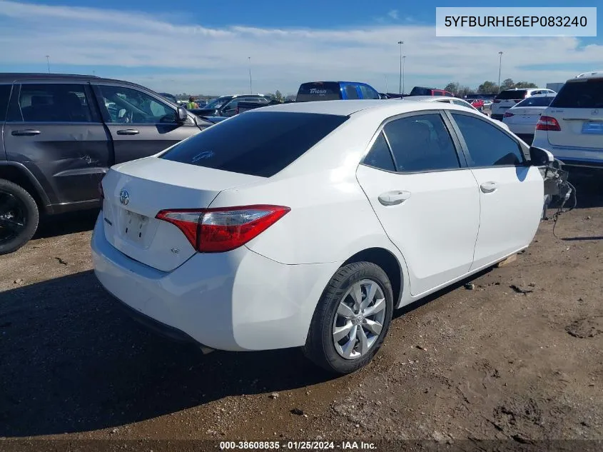 2014 Toyota Corolla Le VIN: 5YFBURHE6EP083240 Lot: 38608835