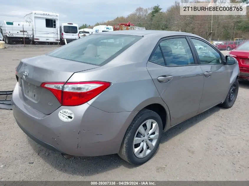 2014 Toyota Corolla Le VIN: 2T1BURHE8EC008765 Lot: 39307338