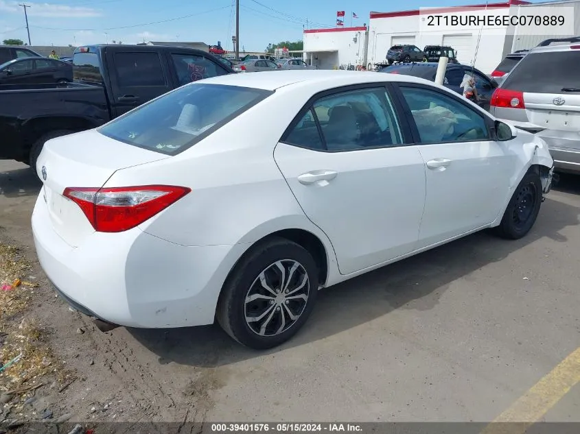 2014 Toyota Corolla Le VIN: 2T1BURHE6EC070889 Lot: 39401576