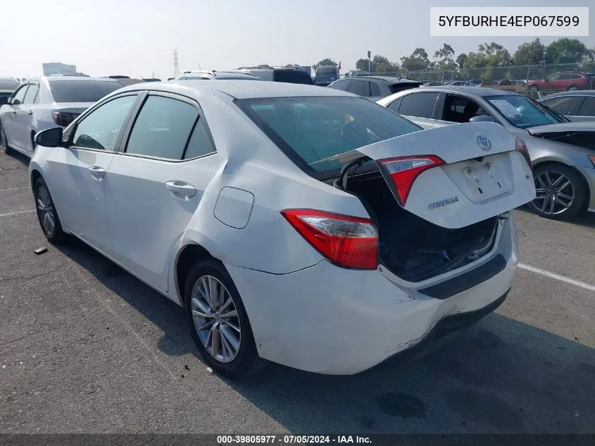 2014 Toyota Corolla Le Plus VIN: 5YFBURHE4EP067599 Lot: 39805977