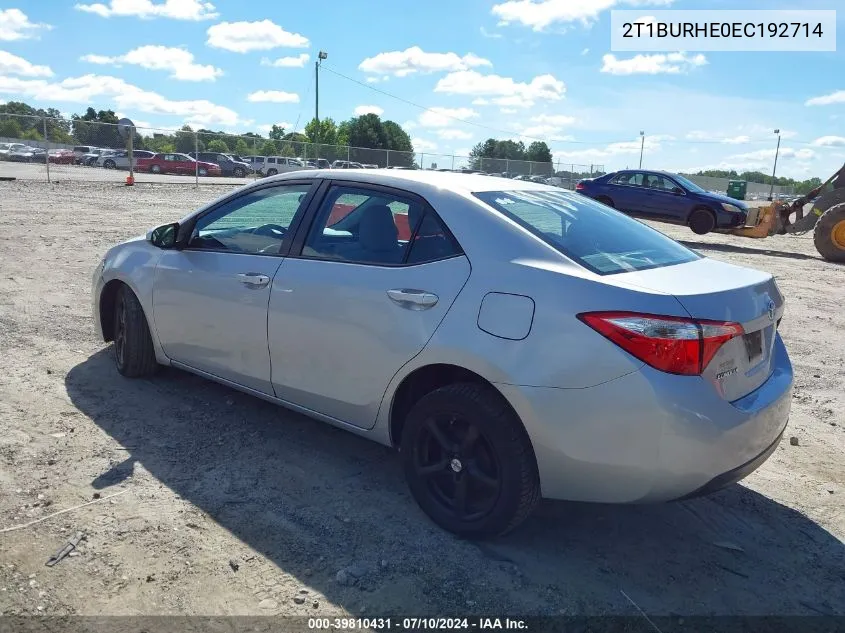 2014 Toyota Corolla Le VIN: 2T1BURHE0EC192714 Lot: 39810431