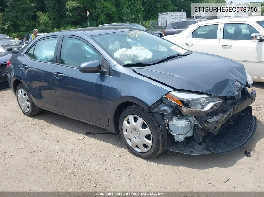 2014 Toyota Corolla Le VIN: 2T1BURHE5EC078756 Lot: 39813202