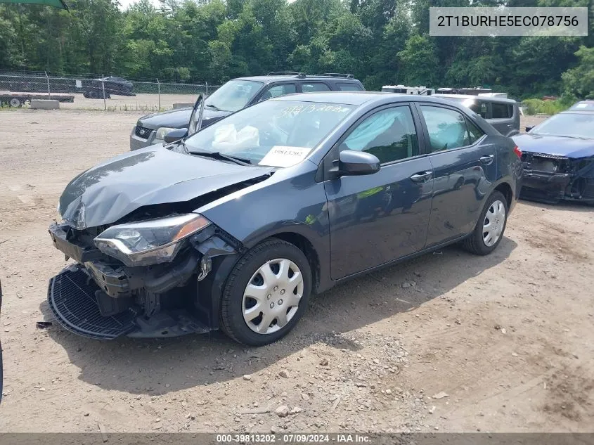 2014 Toyota Corolla Le VIN: 2T1BURHE5EC078756 Lot: 39813202