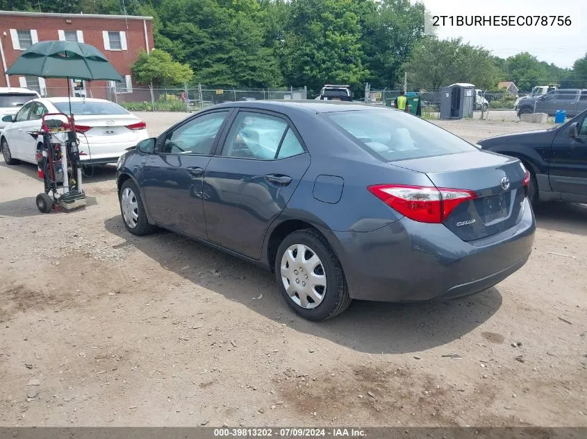 2014 Toyota Corolla Le VIN: 2T1BURHE5EC078756 Lot: 39813202