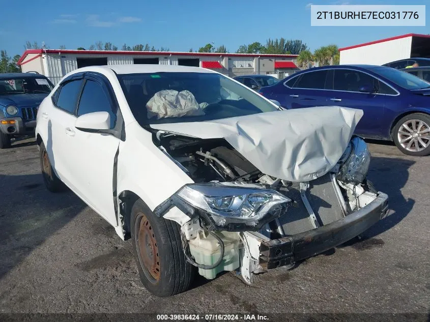 2014 Toyota Corolla L/Le/Le Pls/Prm/S/S Pls VIN: 2T1BURHE7EC031776 Lot: 39836424