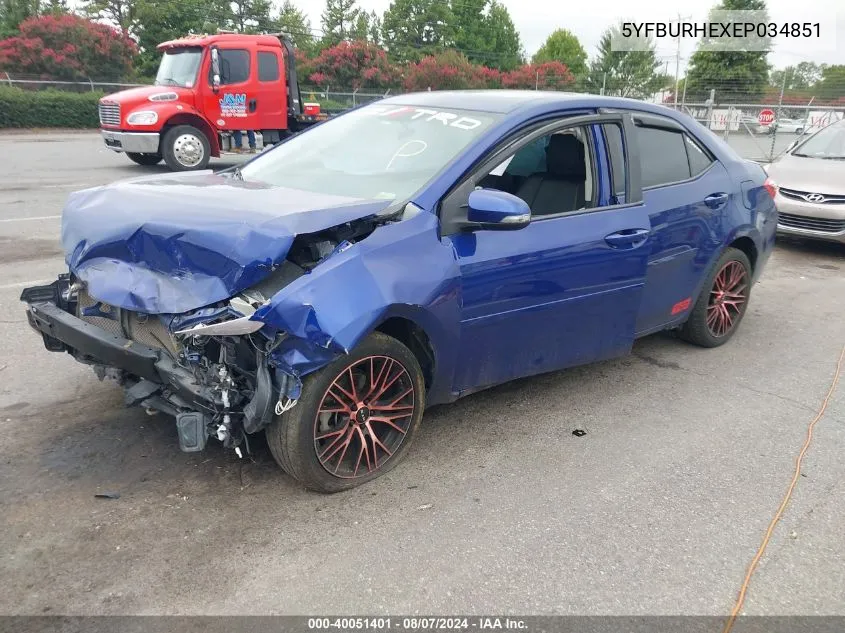 5YFBURHEXEP034851 2014 Toyota Corolla S Plus