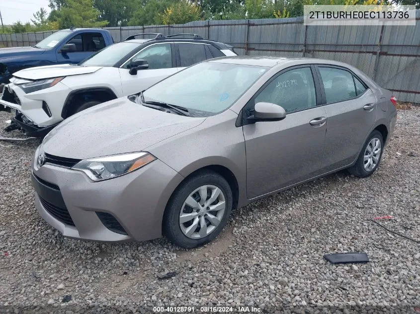 2014 Toyota Corolla L/Le/Le Pls/Prm/S/S Pls VIN: 2T1BURHE0EC113736 Lot: 40128791