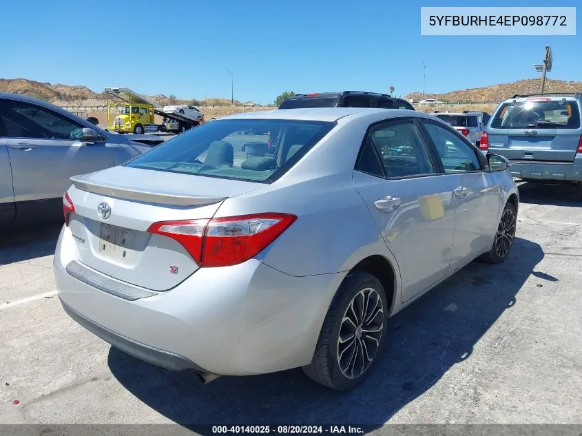 2014 Toyota Corolla S Plus VIN: 5YFBURHE4EP098772 Lot: 40140025