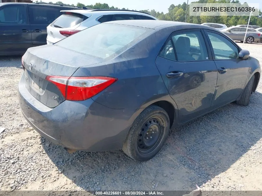 2014 Toyota Corolla Le VIN: 2T1BURHE3EC160386 Lot: 40226601