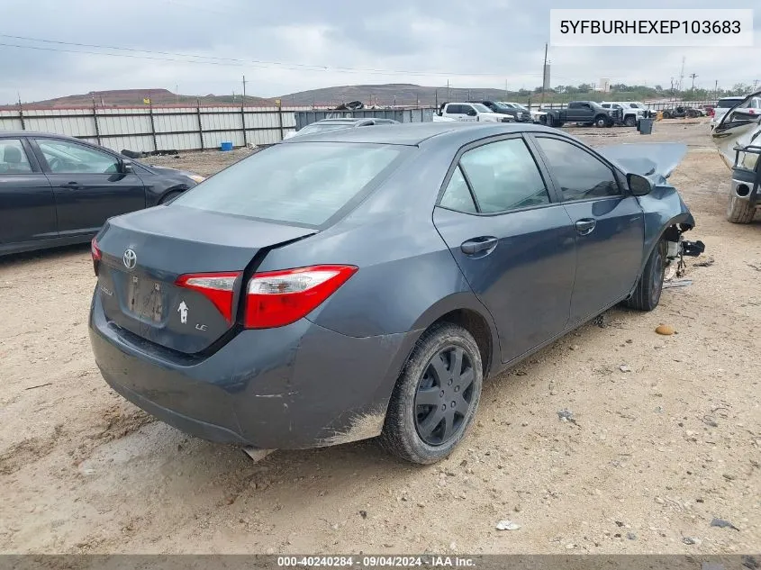 2014 Toyota Corolla Le VIN: 5YFBURHEXEP103683 Lot: 40240284