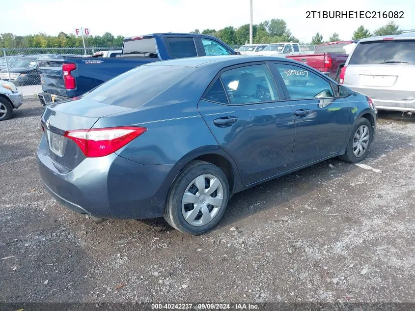 2014 Toyota Corolla Le VIN: 2T1BURHE1EC216082 Lot: 40242237