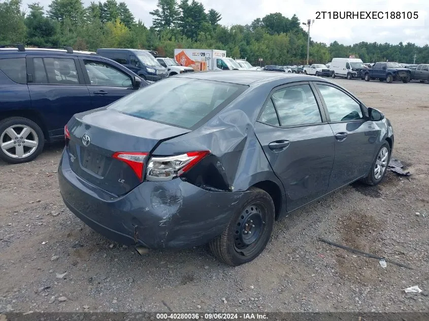 2014 Toyota Corolla Le VIN: 2T1BURHEXEC188105 Lot: 40280036