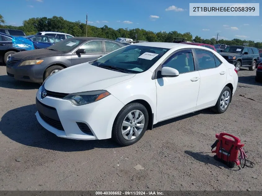 2014 Toyota Corolla Le VIN: 2T1BURHE6EC058399 Lot: 40308652