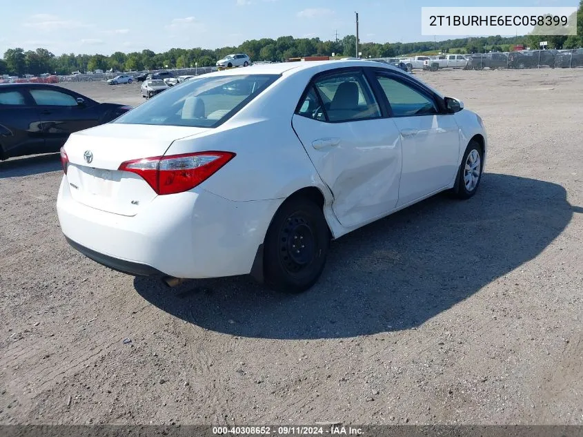 2014 Toyota Corolla Le VIN: 2T1BURHE6EC058399 Lot: 40308652