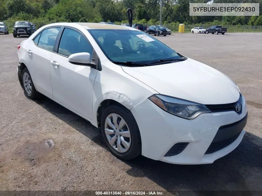 2014 Toyota Corolla Le VIN: 5YFBURHE1EP092430 Lot: 40313540