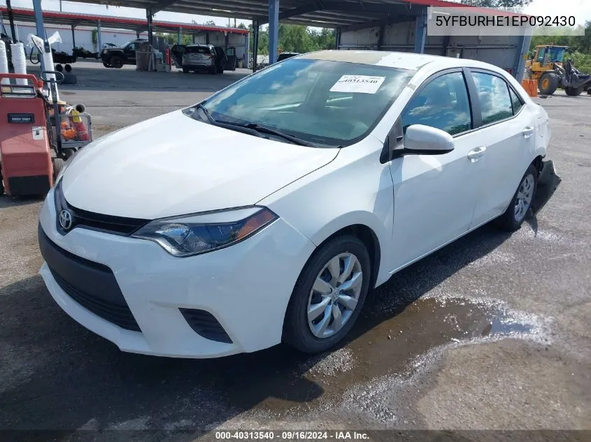 2014 Toyota Corolla Le VIN: 5YFBURHE1EP092430 Lot: 40313540