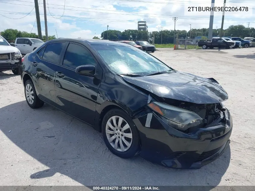 2014 Toyota Corolla Le VIN: 2T1BURHE9EC206478 Lot: 40324270