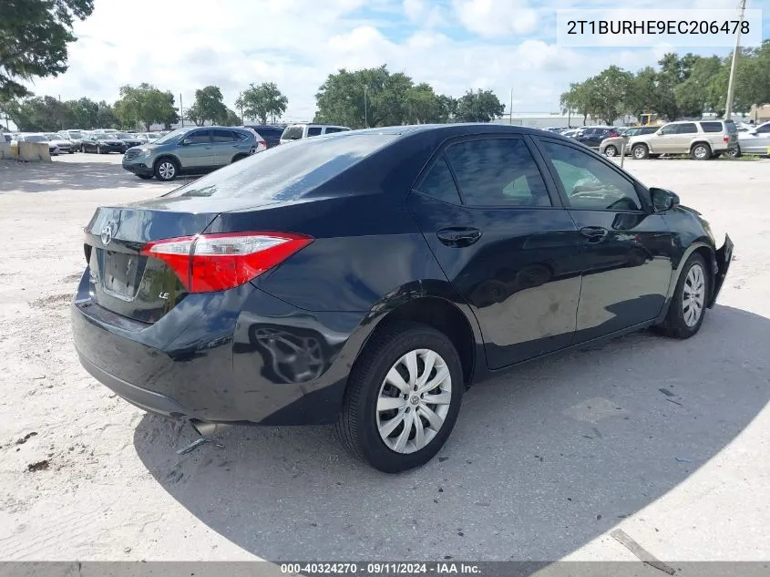 2014 Toyota Corolla Le VIN: 2T1BURHE9EC206478 Lot: 40324270