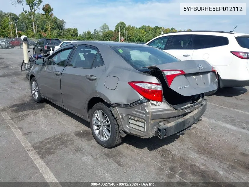 2014 Toyota Corolla Le Premium VIN: 5YFBURHE5EP012112 Lot: 40327548