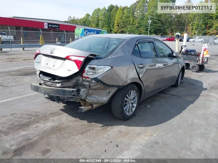 2014 Toyota Corolla Le Premium VIN: 5YFBURHE5EP012112 Lot: 40327548