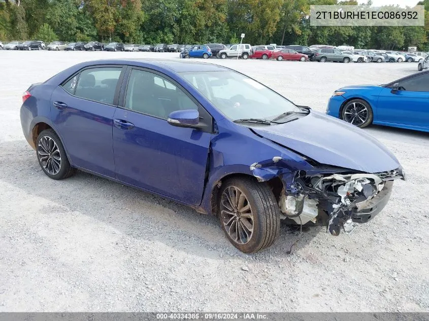 2014 Toyota Corolla S Premium VIN: 2T1BURHE1EC086952 Lot: 40334385