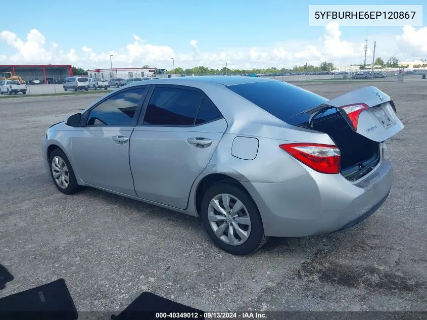 5YFBURHE6EP120867 2014 Toyota Corolla Le