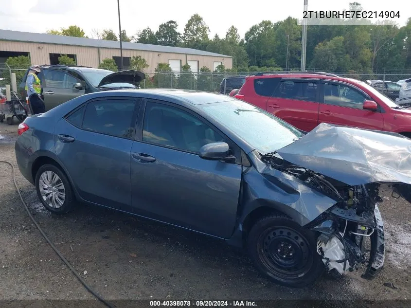 2014 Toyota Corolla Le VIN: 2T1BURHE7EC214904 Lot: 40398078