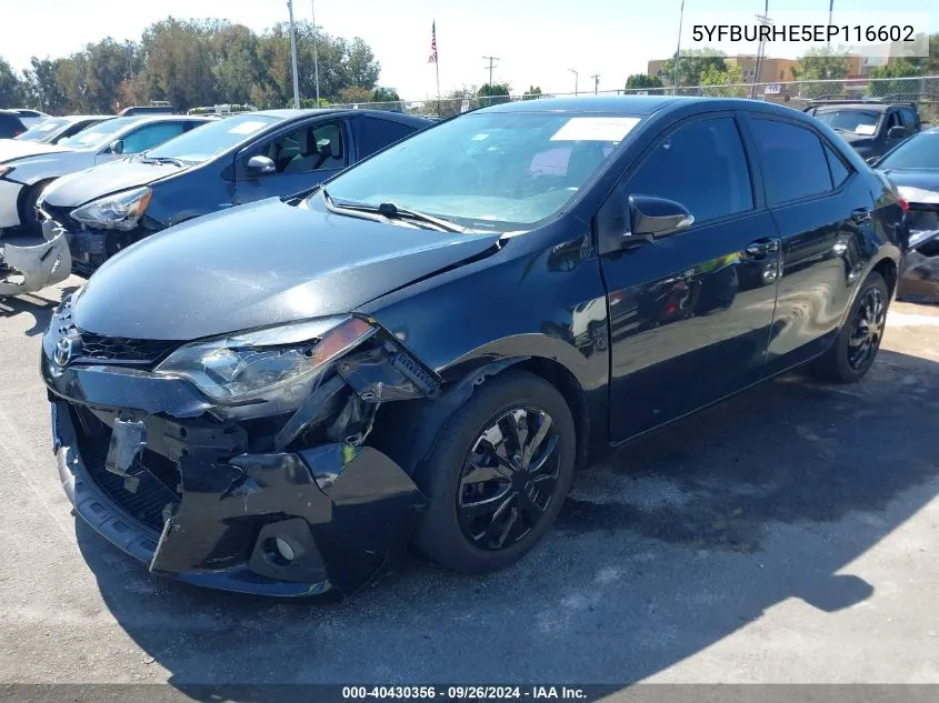 2014 Toyota Corolla S VIN: 5YFBURHE5EP116602 Lot: 40430356