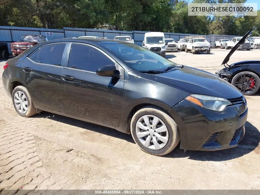 2014 Toyota Corolla Le VIN: 2T1BURHE5EC100092 Lot: 40455954