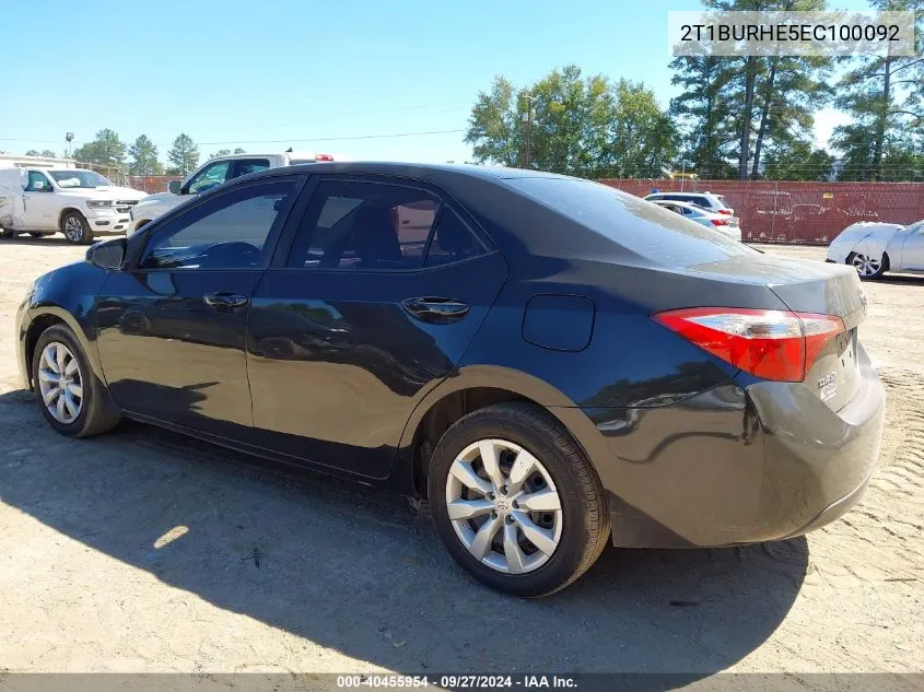 2T1BURHE5EC100092 2014 Toyota Corolla Le