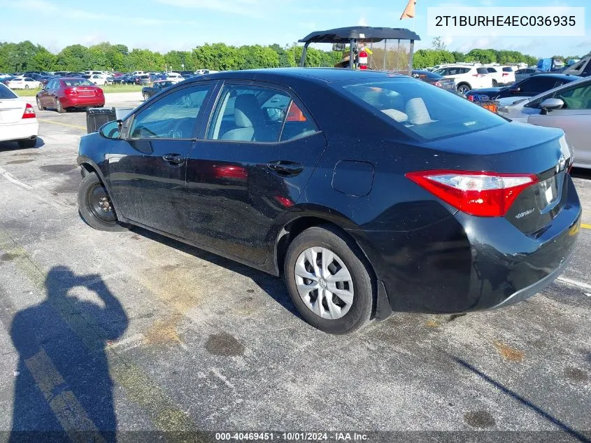 2014 Toyota Corolla L/Le/Le Pls/Prm/S/S Pls VIN: 2T1BURHE4EC036935 Lot: 40469451