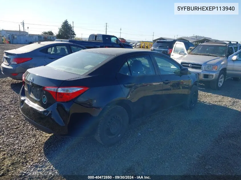 2014 Toyota Corolla L VIN: 5YFBURHEXEP113940 Lot: 40472850