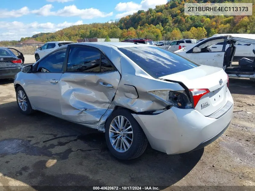 2014 Toyota Corolla L/Le/Le Pls/Prm/S/S Pls VIN: 2T1BURHE4EC113173 Lot: 40620672