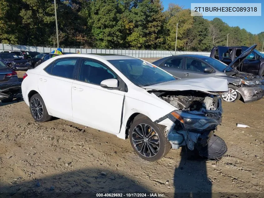 2014 Toyota Corolla S Plus VIN: 2T1BURHE3EC089318 Lot: 40629692