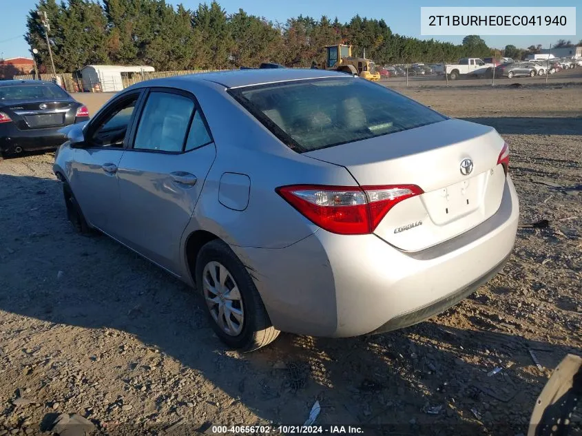 2014 Toyota Corolla L/Le/Le Pls/Prm/S/S Pls VIN: 2T1BURHE0EC041940 Lot: 40656702