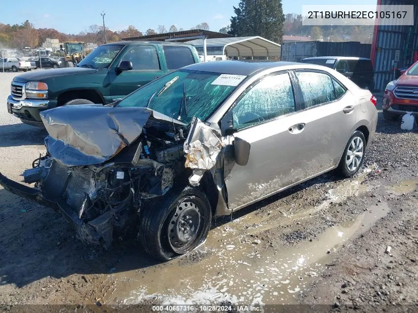 2014 Toyota Corolla Le VIN: 2T1BURHE2EC105167 Lot: 40657316