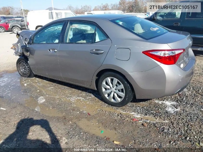 2014 Toyota Corolla Le VIN: 2T1BURHE2EC105167 Lot: 40657316