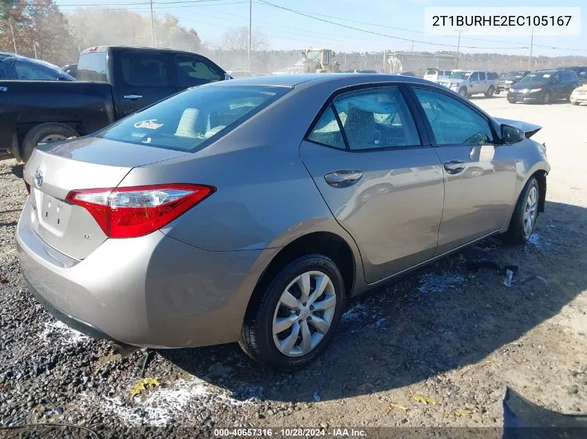 2014 Toyota Corolla Le VIN: 2T1BURHE2EC105167 Lot: 40657316