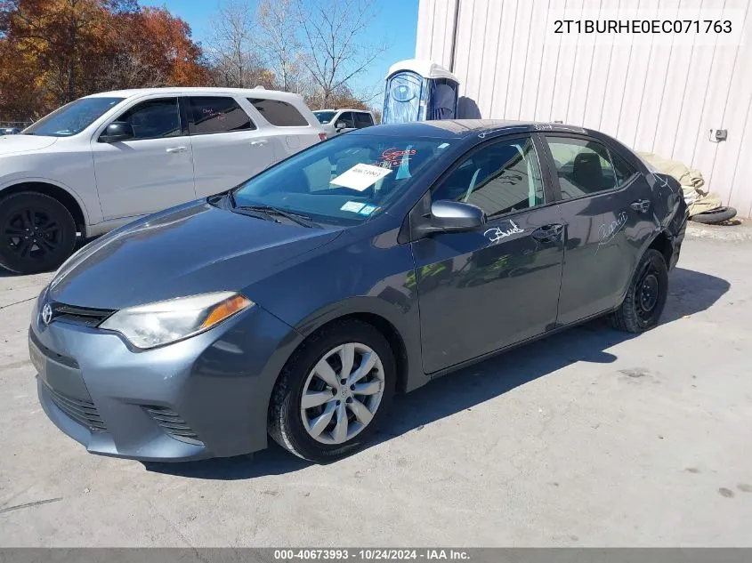 2014 Toyota Corolla Le VIN: 2T1BURHE0EC071763 Lot: 40673993