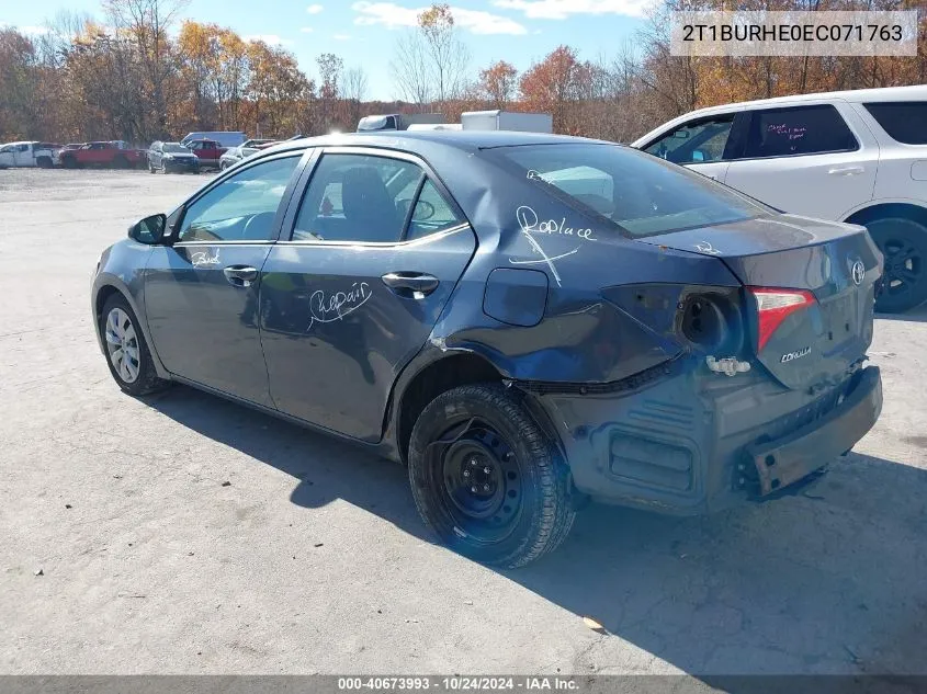 2014 Toyota Corolla Le VIN: 2T1BURHE0EC071763 Lot: 40673993