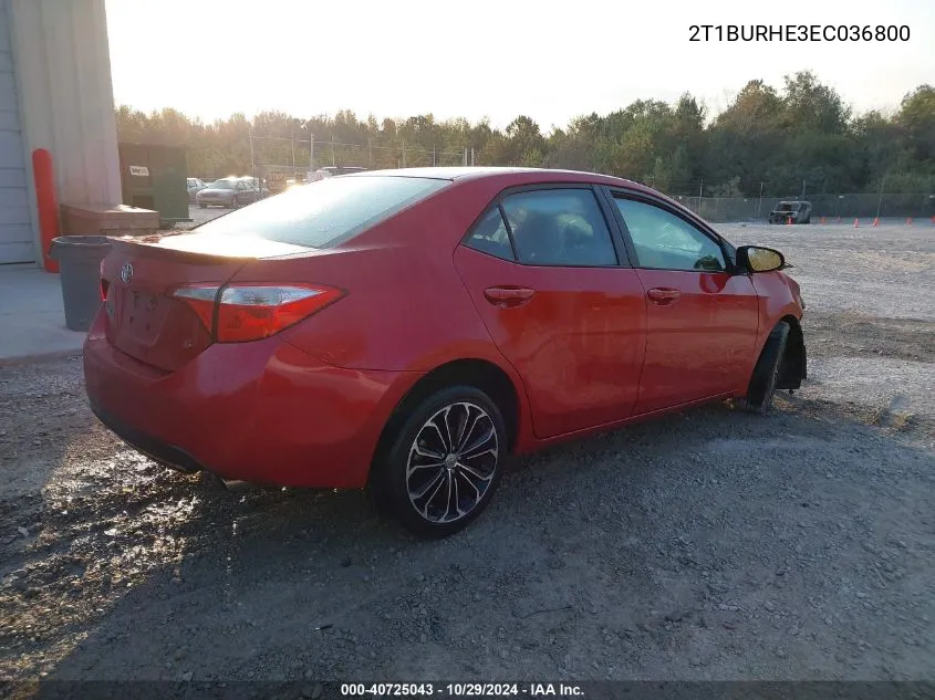 2014 Toyota Corolla S Plus VIN: 2T1BURHE3EC036800 Lot: 40725043