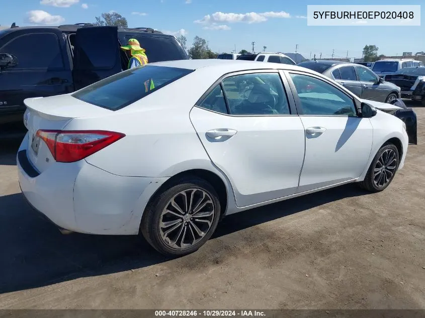 2014 Toyota Corolla S Plus VIN: 5YFBURHE0EP020408 Lot: 40728246